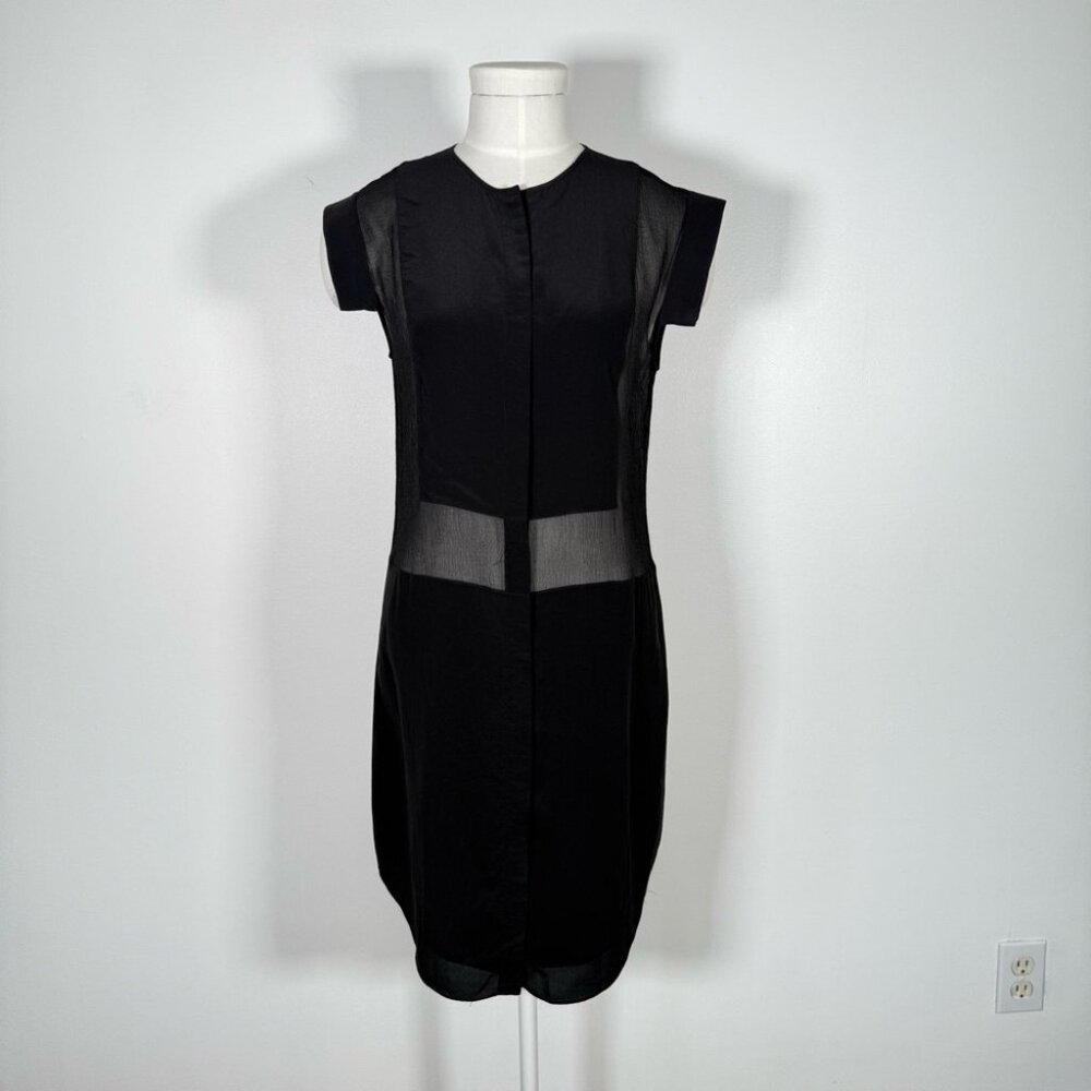 T Alexander Wang Black 100% Silk Shirt Dress Sheer Panel Goth Minimalist S